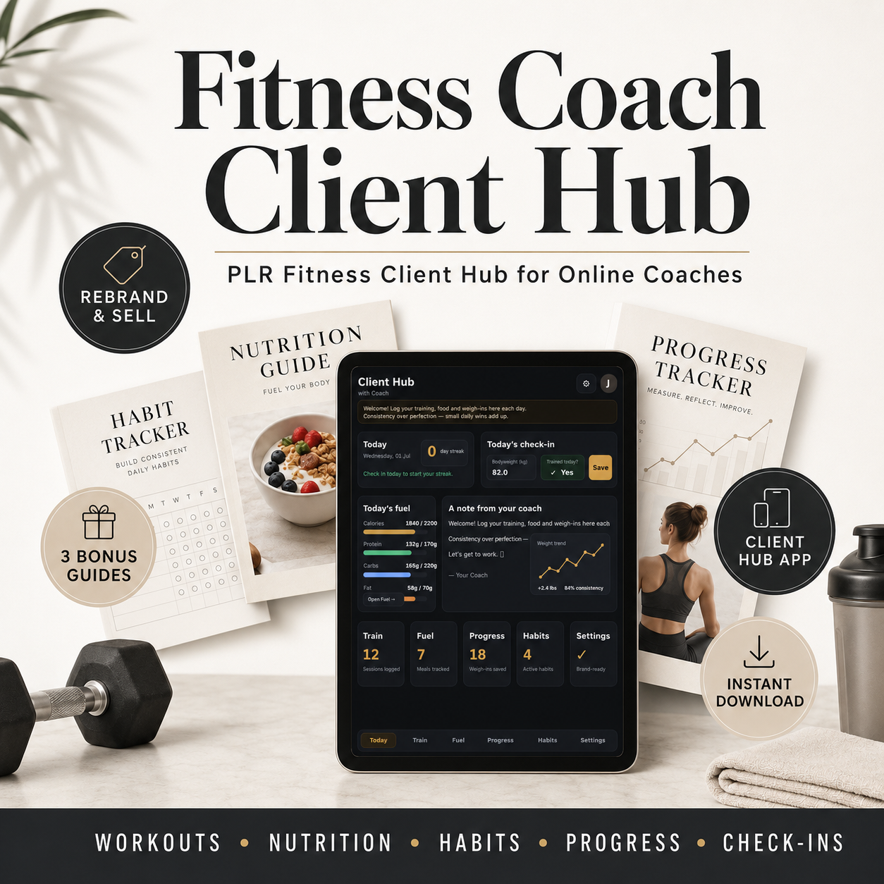 Fitness Coach Client Tracker | Workout & Progress App | PLR